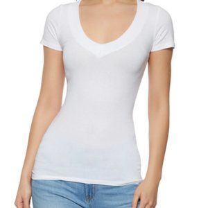 Ambiance V-Neck Short Sleeve T Shirt Basic Plain Solid Top Stretchy Cotton Tee L